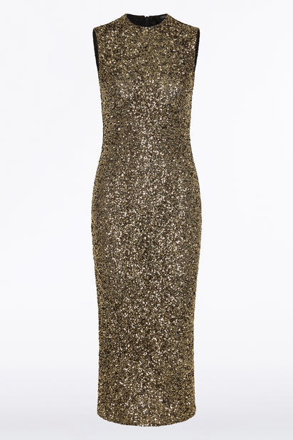 BRONZE CRUSHED SEQUIN DRESS
