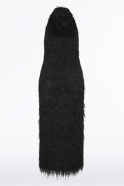 BLACK FRINGE KNIT FITTED DRESS