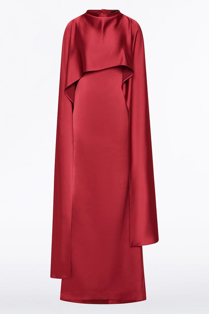 RIO RED SATIN CAPE DRESS