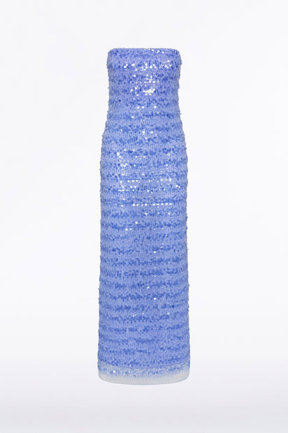 PACIFIC BLUE LINEAR SEQUIN STRAPLESS GOWN