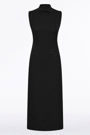BLACK STARLIGHT TWILL COWL FRONT DRESS