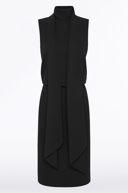 BLACK CREPE CLASSIC TIE NECK DRESS