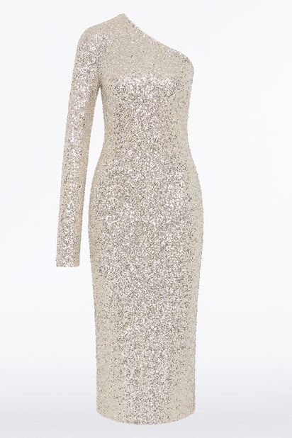 IVORY CRUSHED SEQUIN FITTED DRESS