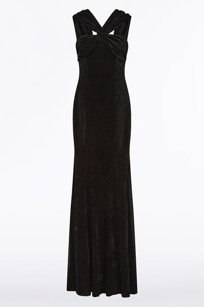 BLACK VELVET MESH GOWN