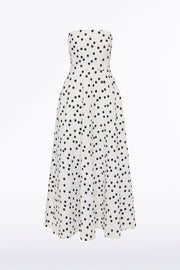 WHITE AND BLACK SPOT JACQUARD A-LINE STRAPLESS GOWN