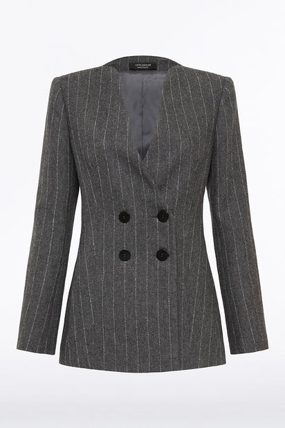 CHARCOAL ITALIAN WOOL PINSTRIPE BLAZER