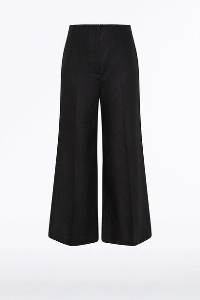 BLACK LINEN CROPPED PALAZZO PANT