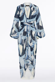 PAINTED FLORAL GEORGETTE WATERFALL DRESS
