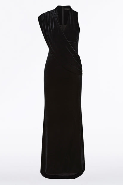 BLACK VELVET DRAPED GOWN