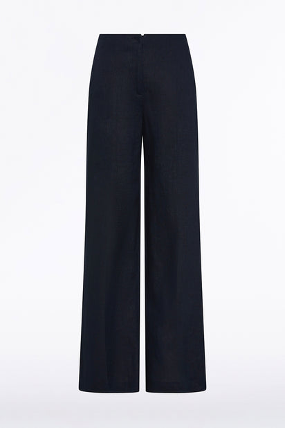 NAVY LINEN WAISTED PANT