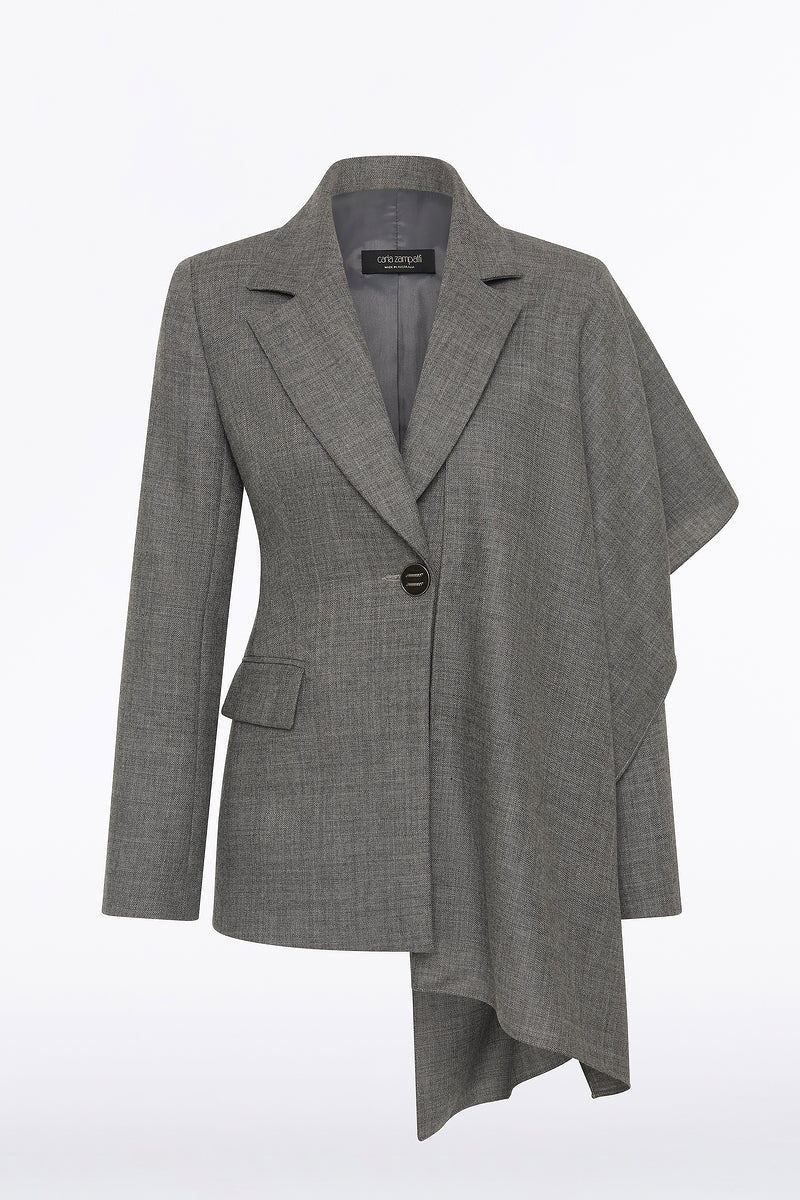 GREY MELANGE WOOL SUITING SCARF JACKET – Carla Zampatti