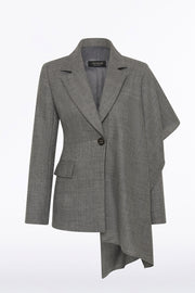 GREY MELANGE WOOL SUITING SCARF JACKET