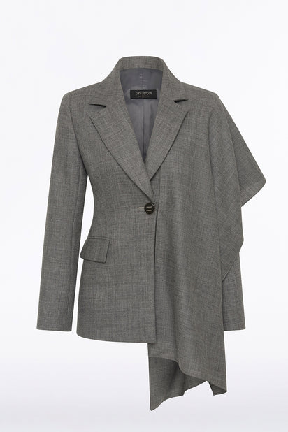 GREY MELANGE WOOL SUITING SCARF JACKET