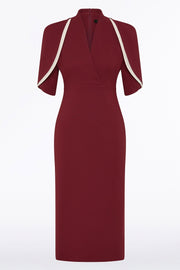 CABERNET CREPE LAYERED SLEEVE MIDI DRESS