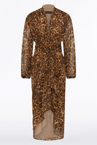LEOPARD SILK WATERFALL DRESS