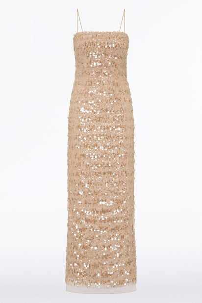 PALE GOLD LINEAR SEQUIN GOWN