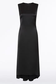 BLACK SATIN GODET DRESS