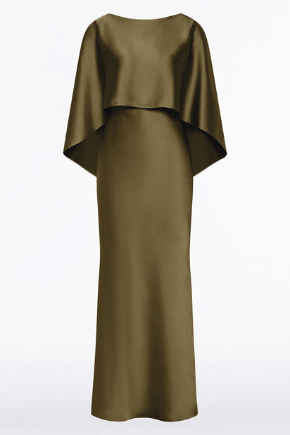 MOSS SATIN CAPE DRESS