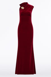 ROUGE VELVET BUTTON GOWN