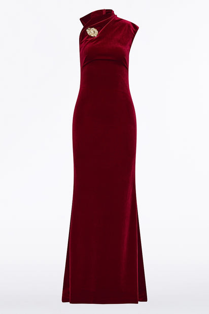 ROUGE VELVET BUTTON GOWN