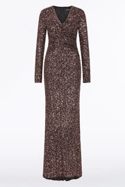 COPPER SEQUIN TWIST FRONT GOWN