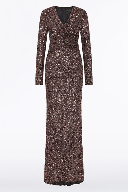 COPPER SEQUIN TWIST FRONT GOWN