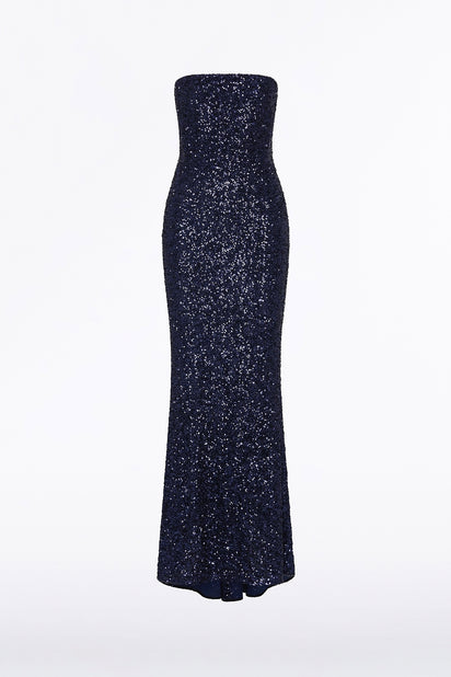 MIDNIGHT CRUSHED SEQUIN STRAPLESS GOWN