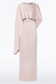 BLUSH LUSTRE SATIN ASYMMETRICAL CAPE GOWN