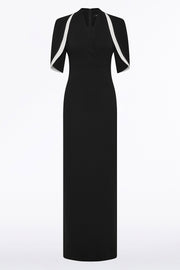 BLACK CREPE LAYERED SLEEVE GOWN