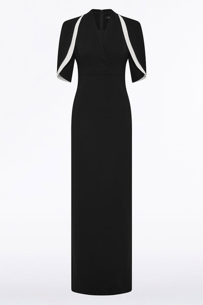 BLACK CREPE LAYERED SLEEVE GOWN