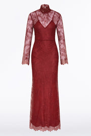 DAHLIA RED LACE LONG SLEEVE GOWN
