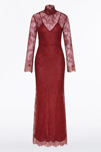 DAHLIA RED LACE LONG SLEEVE GOWN