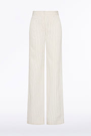 IVORY PINSTRIPE LINEN WIDE LEG PANT