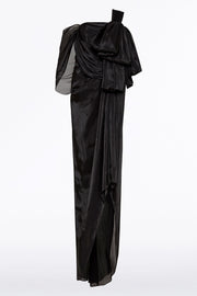 BLACK LUSTRE CHIFFON BOW GOWN