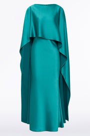 VIRIDIAN LUSTRE SATIN ASYMMETRIC DRAPE DRESS