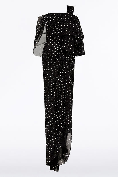 BLACK C SPOT SILK GGT BOW GOWN
