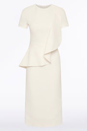 IVORY CREPE DRAPE PEPLUM MIDI DRESS