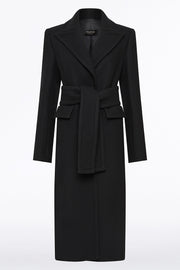 BLACK ITALIAN WOOL BELTED COAT