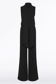 BLACK CREPE CLASSIC TIE NECK JUMPSUIT
