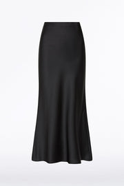 BLACK SATIN MIDI SKIRT