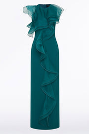 SERPENTINE CREPE RUFFLE FRONT GOWN