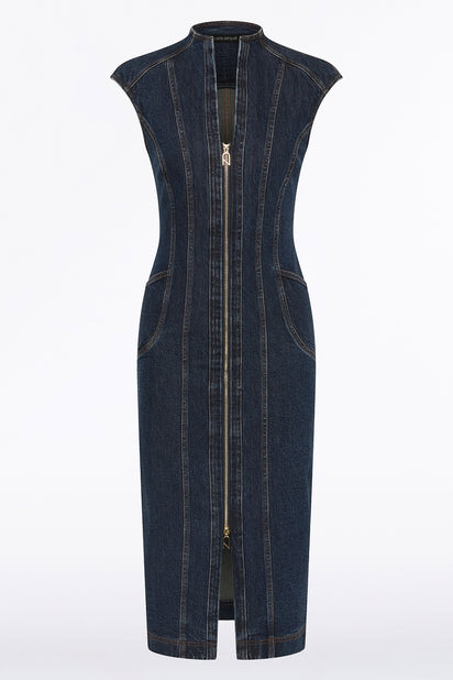 DARK INDIGO DENIM PANEL DRESS