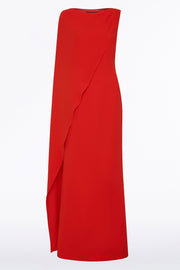 RED CREPE ASYMMETRICAL DRAPE GOWN