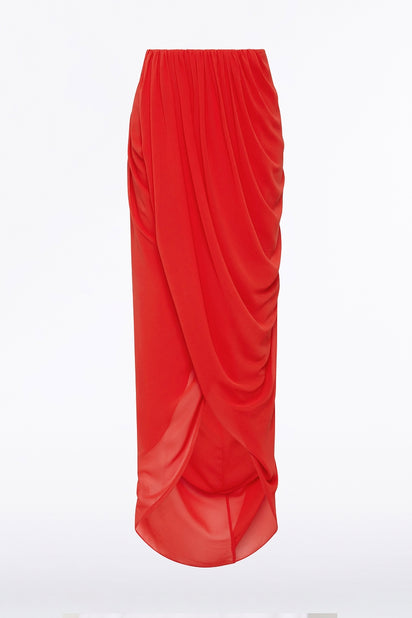 RED GEORGETTE DRAPE WRAP SKIRT
