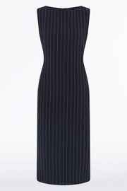 NAVY PINSTRIPE SHEATH DRESS