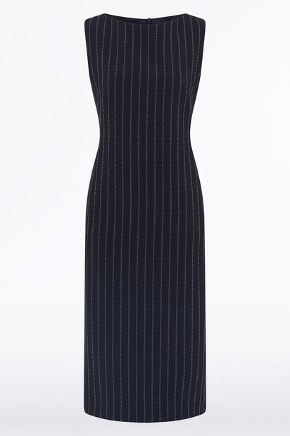 NAVY PINSTRIPE SHEATH DRESS