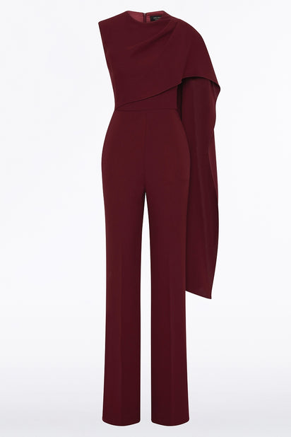 MERLOT CREPE CASCADE JUMPSUIT