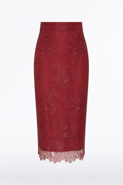DAHLIA RED LACE LONG PENCIL SKIRT