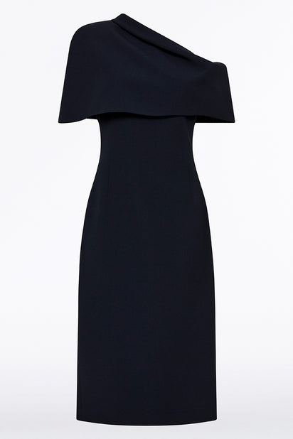 INK SATIN CREPE DRAPED COLLAR DRESS