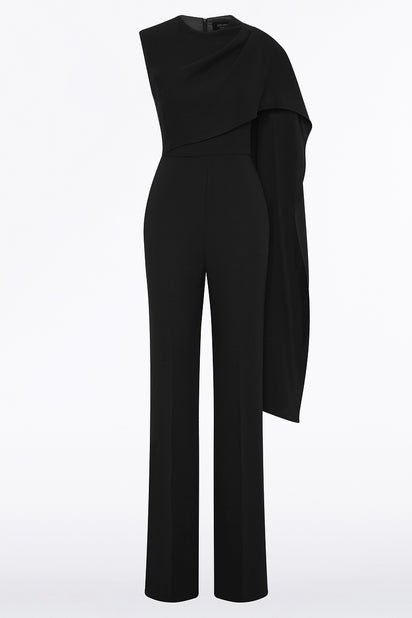 BLACK CREPE CASCADE JUMPSUIT